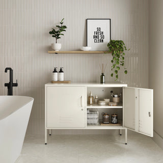 The Oxford - Side Table/TV Stand Storage Locker In Vanilla - Urban Lockers