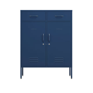 two door, two drawer metal storage locker in navy blue