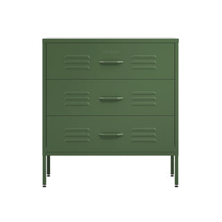 the lambeth three drawer metal storage locker in forest green
