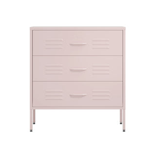 The lambeth three drawer metal locker in light pink