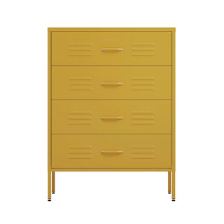 The Harrow four drawer metal locker in mustard yellow