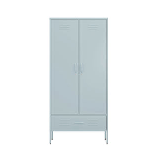two door wardrobe locker with drawer below in sky blue