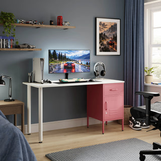 The Bromley Children/Teenage Desk with Flamingo Locker - White Desktop - Urban Lockers