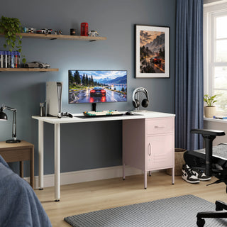 The Camden Children/Teenage Desk with Light Pink Locker - Oak Desktop - Urban Lockers