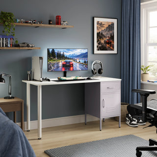 The Bromley Children/Teenage Desk with Lilac Locker - White Desktop - Urban Lockers