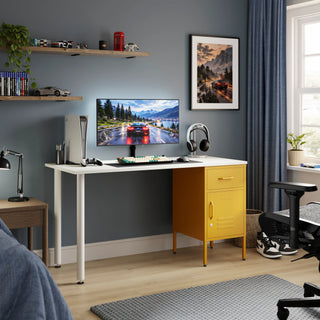 The Bromley Children/Teenage Desk with Mustard Locker - White Desktop - Urban Lockers