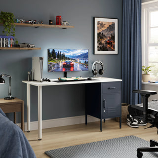 The Bromley Children/Teenage Desk with Slate Grey Locker - White Desktop - Urban Lockers