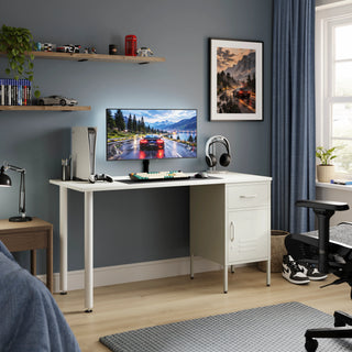 The Bromley Children/Teenage Desk with Vanilla Locker - White Desktop - Urban Lockers
