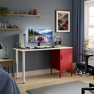The Camden Children/Teenage Desk with Red Locker - Oak Desktop - Urban Lockers