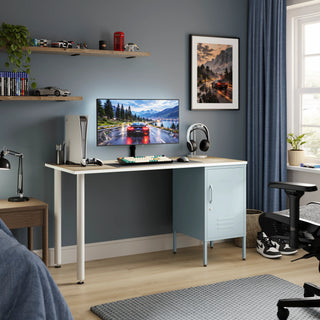The Camden Children/Teenage Desk with Sky Blue Locker - Oak Desktop - Urban Lockers