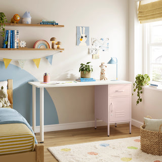 The Camden Children/Teenage Desk with Light Pink Locker - Oak Desktop - Urban Lockers