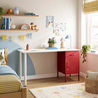 The Bromley Children/Teenage Desk with Red Locker - White Desktop - Urban Lockers