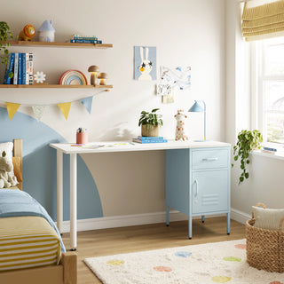 The Bromley Children/Teenage Desk with Sky Blue Locker - White Desktop - Urban Lockers
