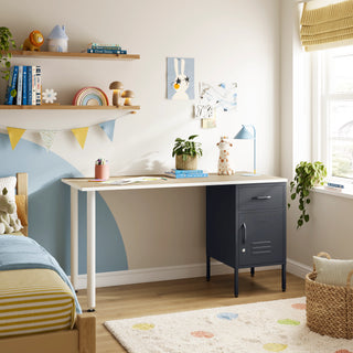 The Bromley Children/Teenage Desk with Slate Grey Locker - Oak Desktop - Urban Lockers