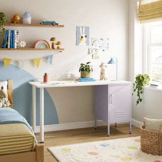 The Camden Children/Teenage Desk with Lilac Locker - White Desktop - Urban Lockers