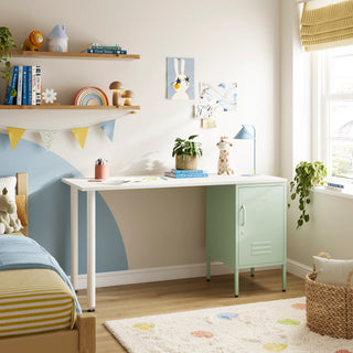 The Camden Children/Teenage Desk with Sage Locker - White Desktop - Urban Lockers