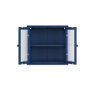 The Chester - Fluted Glass Wall Cabinet In Navy Blue - Urban Lockers