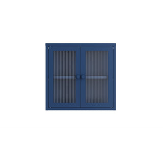 The Chester - Fluted Glass Wall Cabinet In Navy Blue - Urban Lockers