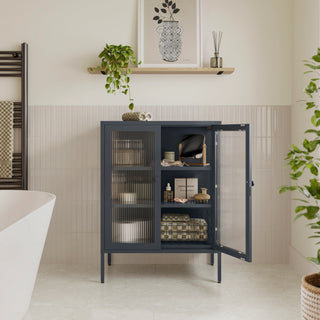 The Soho - Fluted Glass Double Door Locker In Slate Grey - Urban Lockers