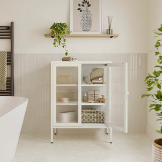 The Soho - Fluted Glass Double Door Locker In Vanilla - Urban Lockers