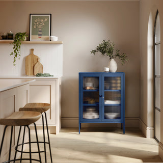 The Soho - Fluted Glass Double Door Locker In Navy Blue - Urban Lockers