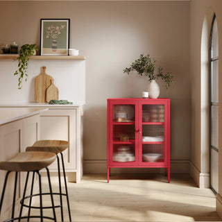 The Soho - Fluted Glass Double Door Locker In Red - Urban Lockers