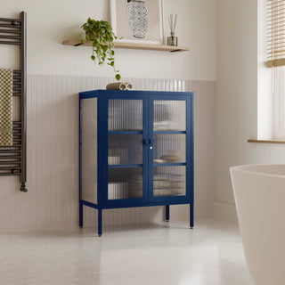 The Soho - Fluted Glass Double Door Locker In Navy Blue - Urban Lockers