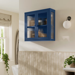 The Chester - Fluted Glass Wall Cabinet In Navy Blue - Urban Lockers