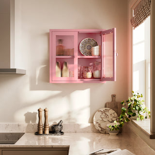 The Chester - Fluted Glass Wall Cabinet In Flamingo - Urban Lockers
