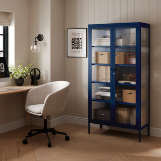 The Regent  - Fluted Glass Double Door Locker In Navy Blue - Urban Lockers