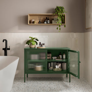 The Cambridge - Fluted Glass Sideboard Locker In Forest - Urban Lockers