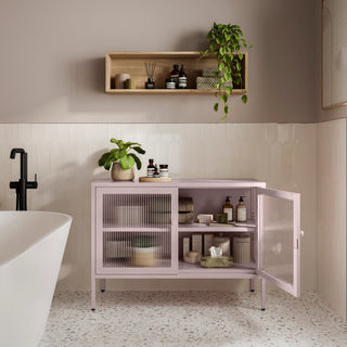 The Cambridge - Fluted Glass Sideboard Locker In Light Pink - Urban Lockers
