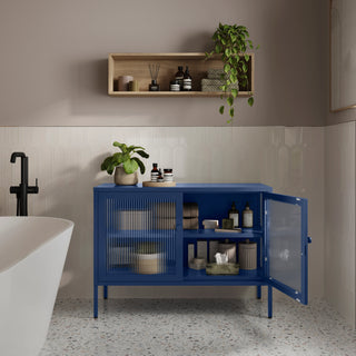 The Cambridge - Fluted Glass Sideboard Locker In Navy Blue - Urban Lockers