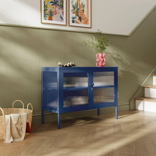 The Cambridge - Fluted Glass Sideboard Locker In Navy Blue - Urban Lockers